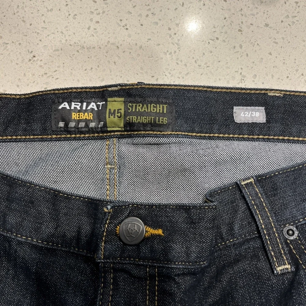 Ariat  Mens Jeans Double Knee Dark Wash Blue Durastretch M5 Rebar Size 42x38 NWT - Picture 2 of 9
